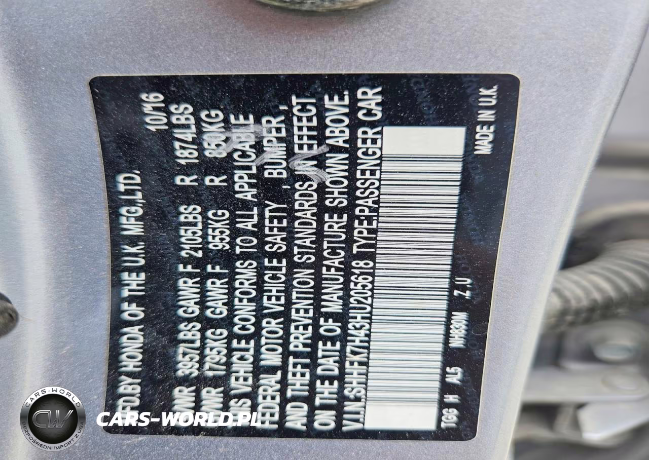 2017 Honda Civic Sport VIN:SHHFK7H43HU205618 - 13