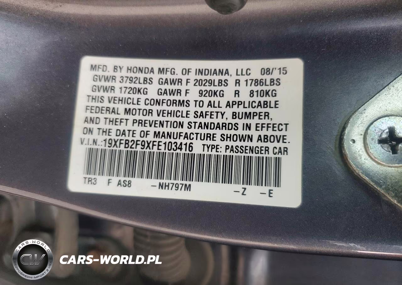 2015 Honda Civic Exl VIN:19XFB2F9XFE103416 - 13