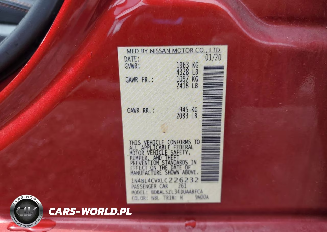 2020 Nissan Altima Sr VIN:1N4BL4CVXLC226232 - 12