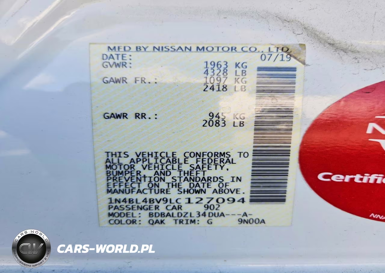 2020 Nissan Altima S VIN:1N4BL4BV9LC127094 - 12