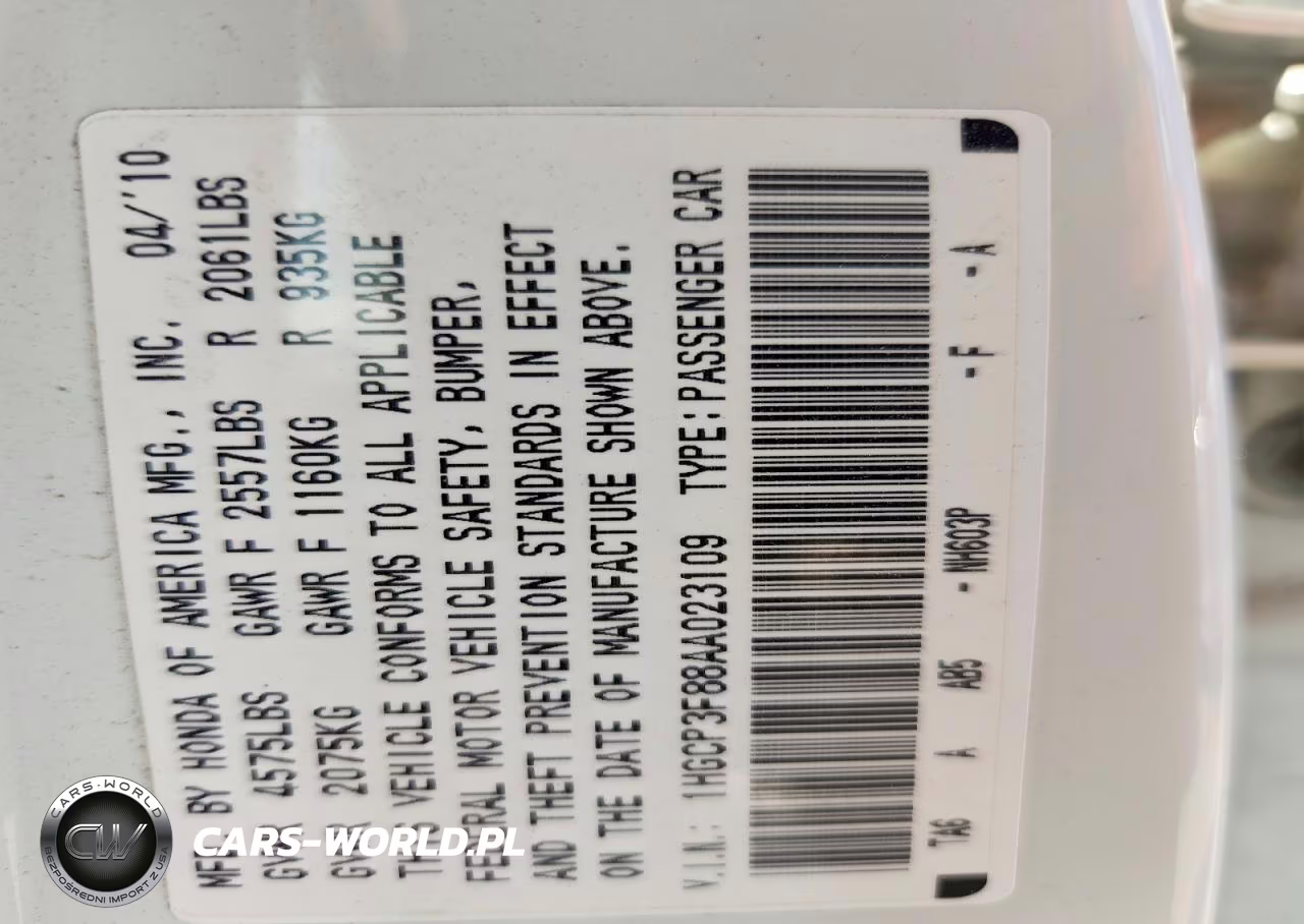 2010 Honda Accord Exl VIN:1HGCP3F88AA023109 - 12