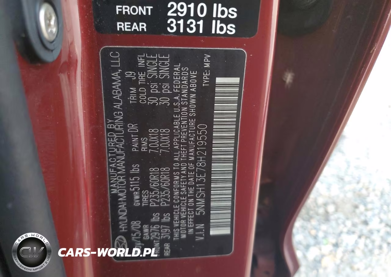 2008 Hyundai Santa Fe Se VIN:5NMSH13E78H219550 - 13