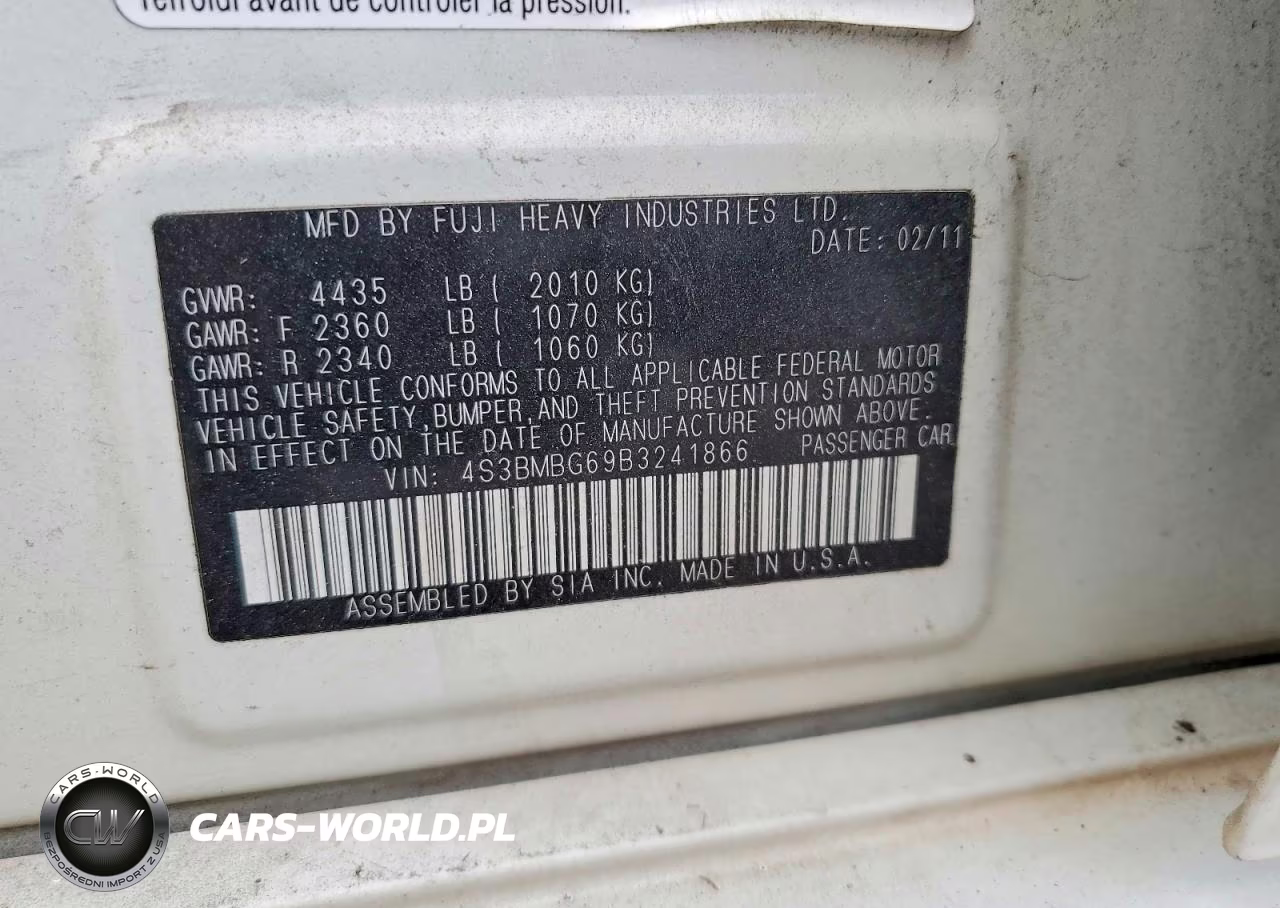 2011 Subaru Legacy 2.5I Premium VIN:4S3BMBG69B3241866 - 12