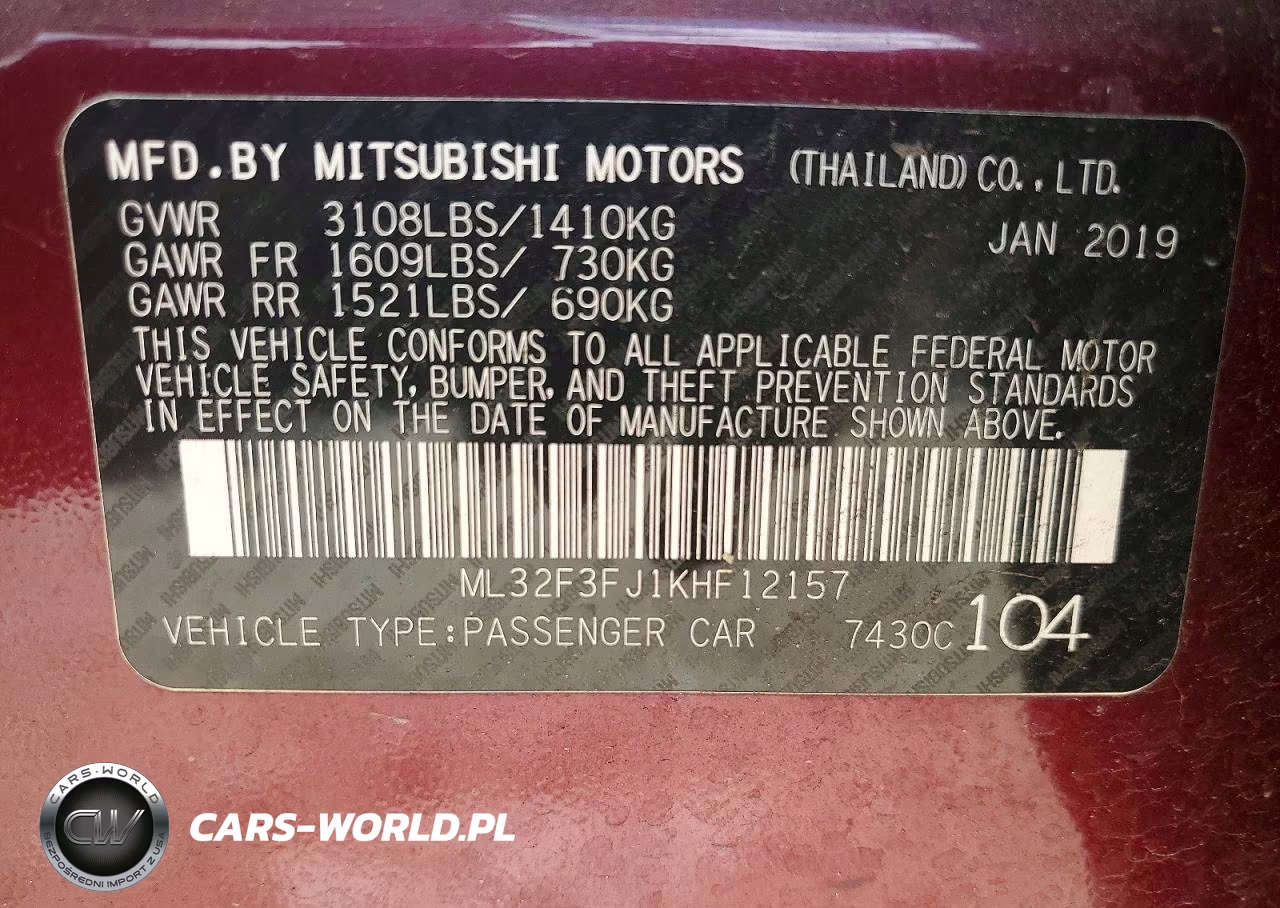 2019 Mitsubishi Mirage G4 Es VIN:ML32F3FJ1KHF12157 - 12