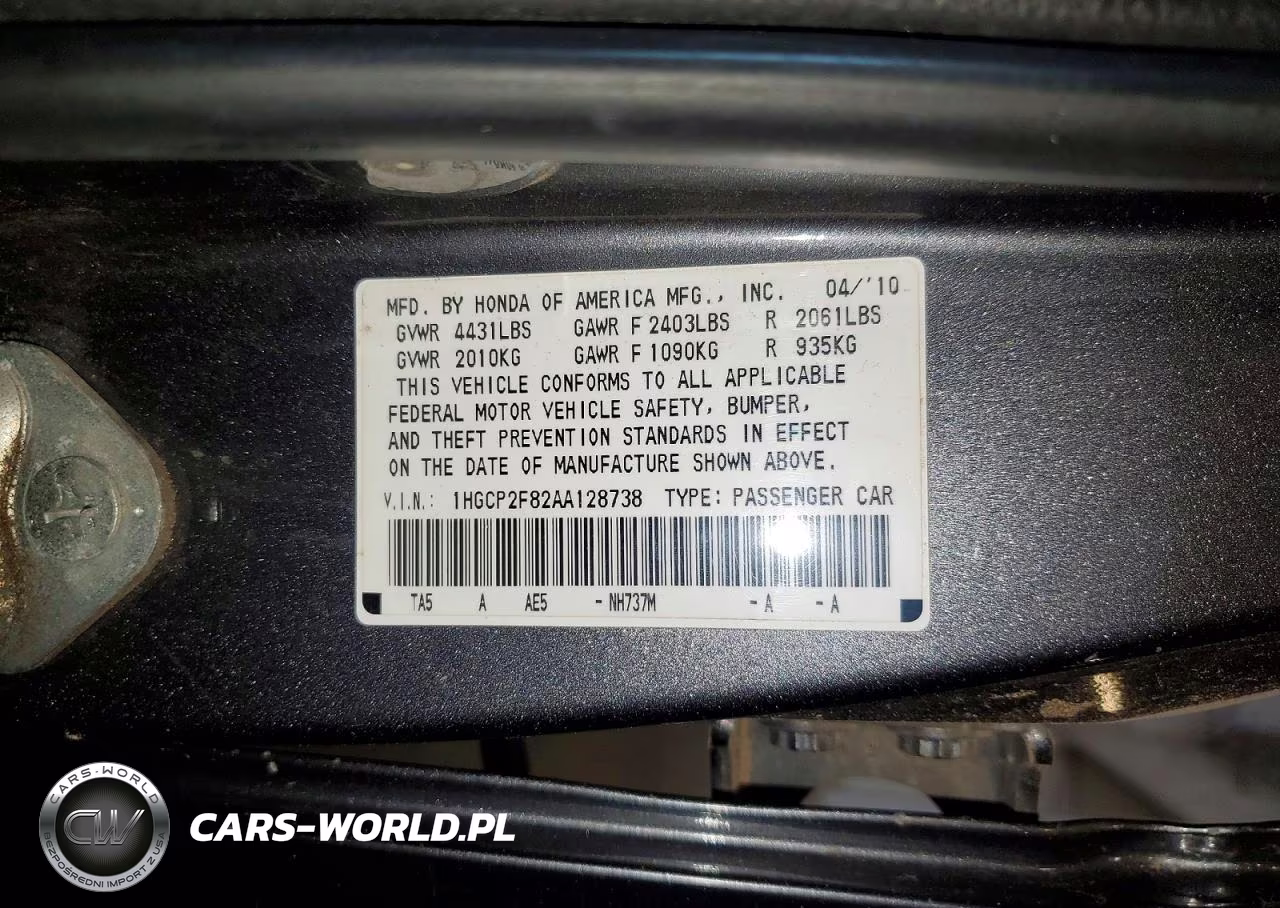 2010 Honda Accord Exl VIN:1HGCP2F82AA128738 - 12