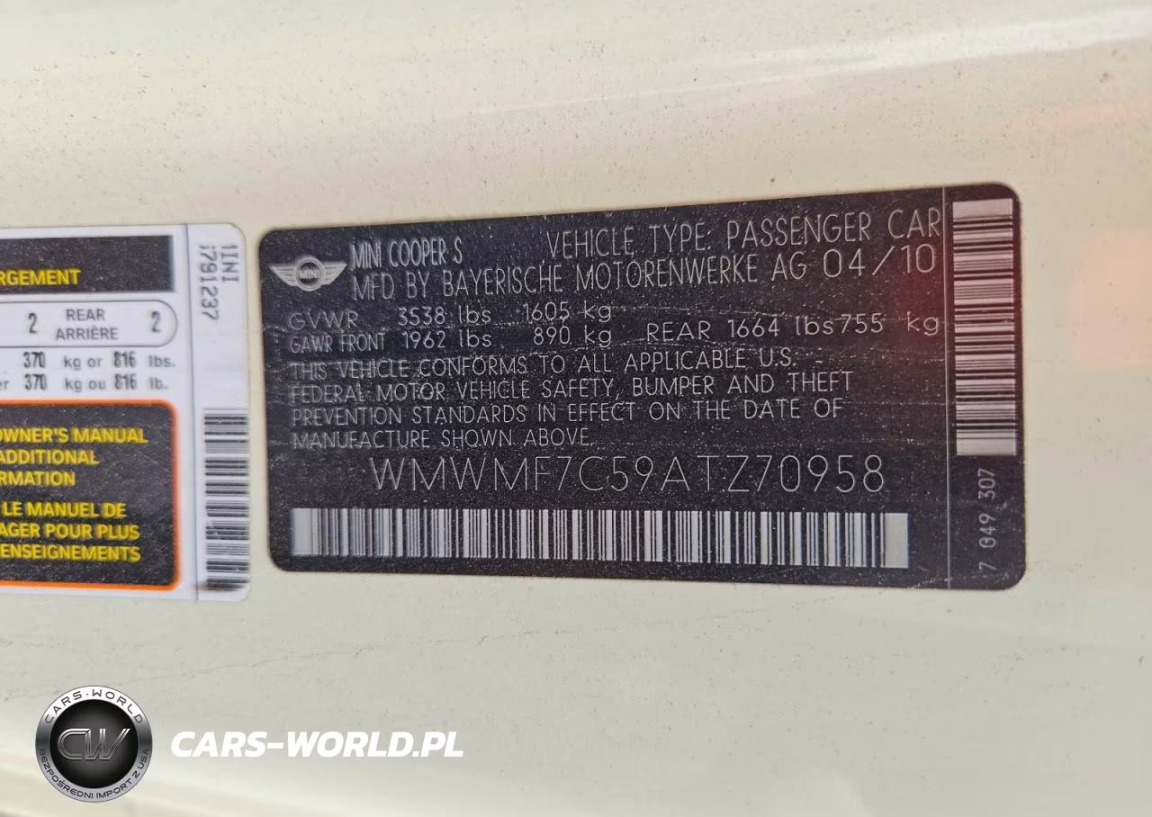 2010 Mini Cooper S VIN:WMWMF7C59ATZ70958 - 12