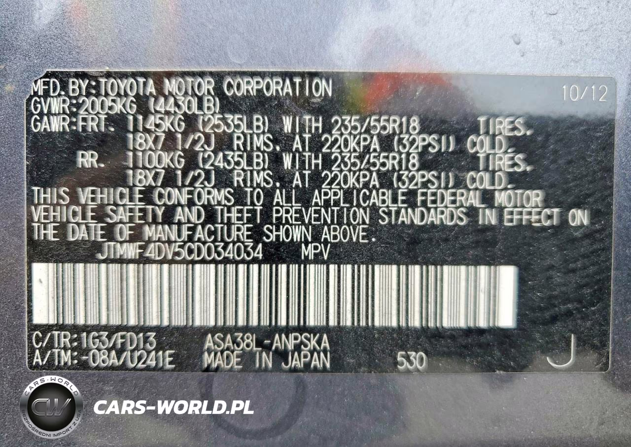 2012 Toyota Rav4 Sport VIN:JTMWF4DV5CD034034 - 13