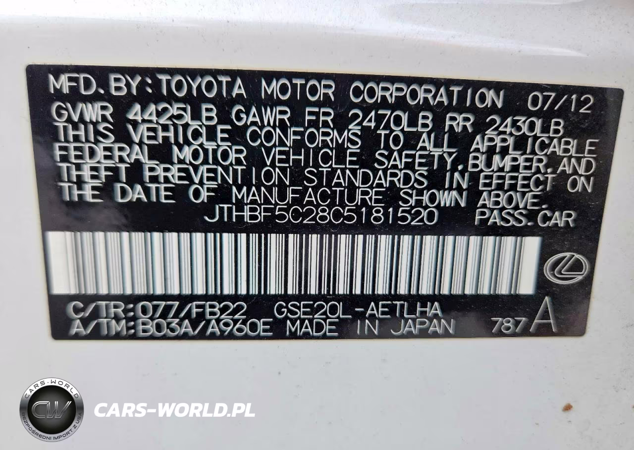2012 Lexus Is 250 VIN:JTHBF5C28C5181520 - 13