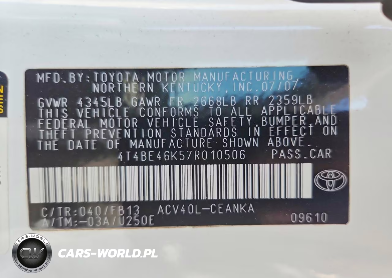 2007 Toyota Camry Ce VIN:4T4BE46K57R010506 - 12