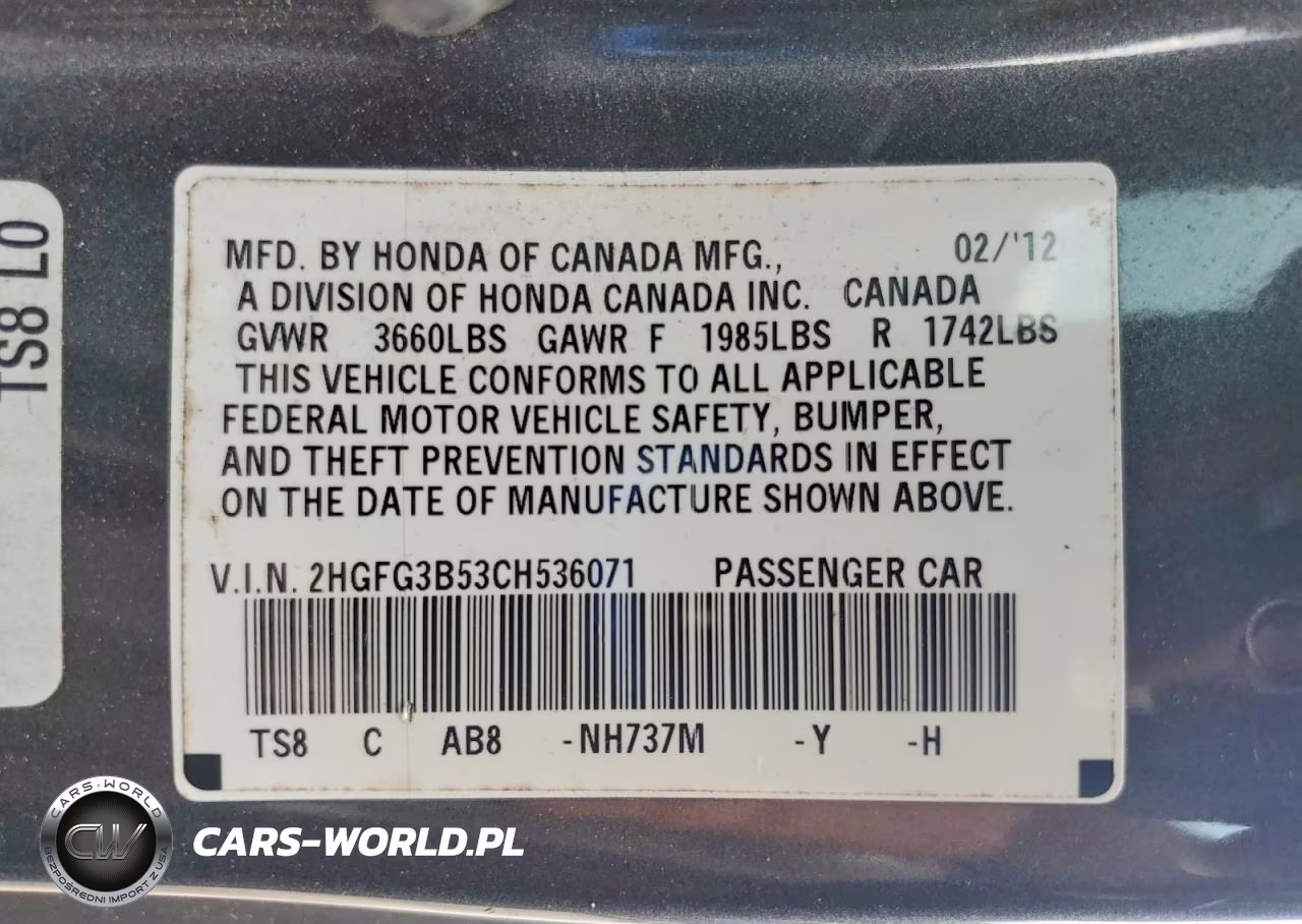 2012 Honda Civic Lx VIN:2HGFG3B53CH536071 - 12
