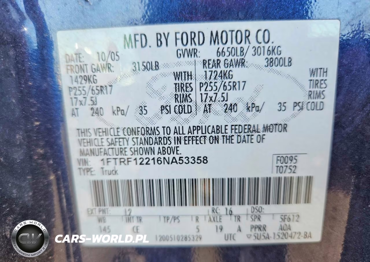 2006 Ford F150 VIN:1FTRF12216NA53358 - 12