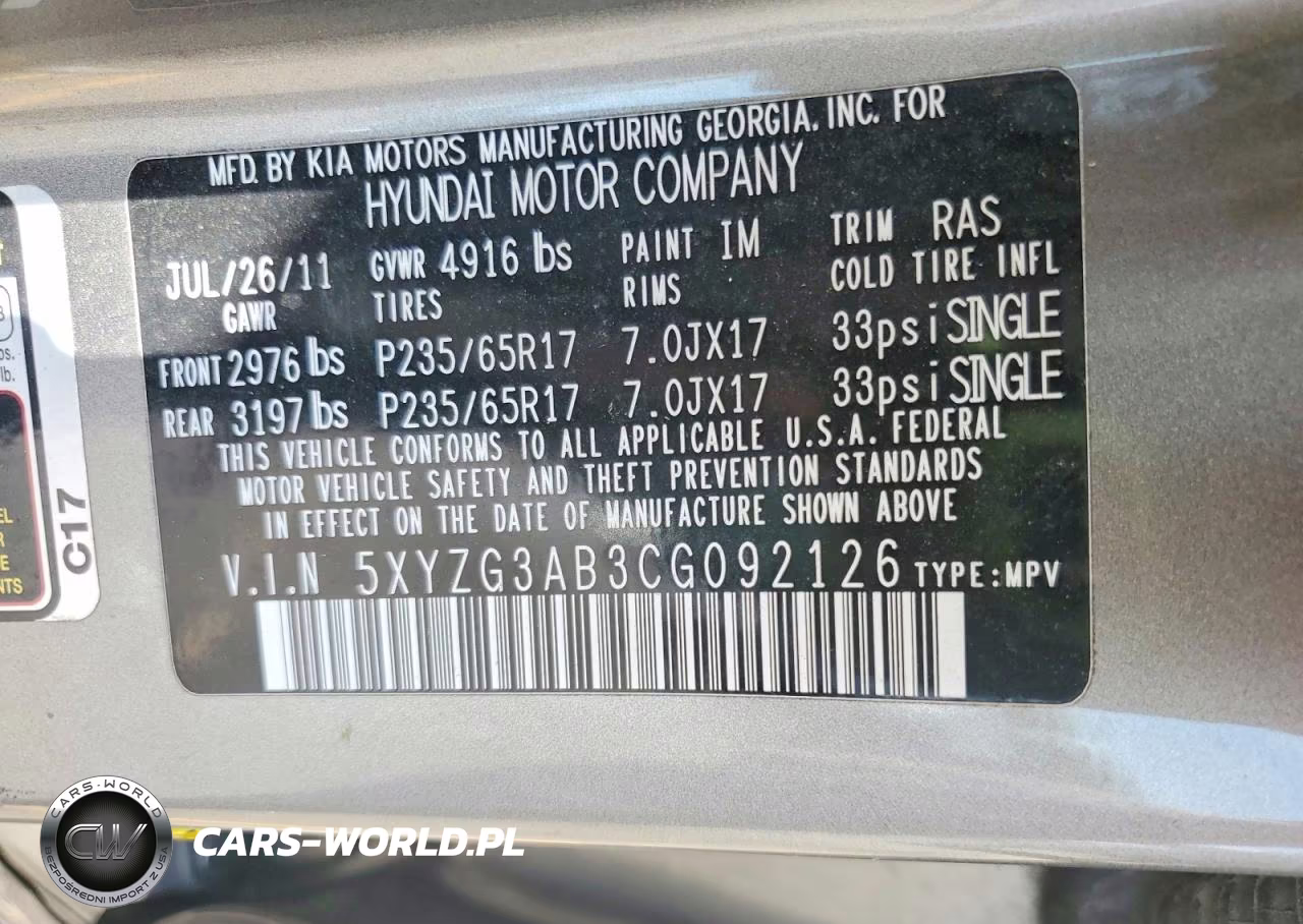 2012 Hyundai Santa Fe Gls VIN:5XYZG3AB3CG092126 - 14