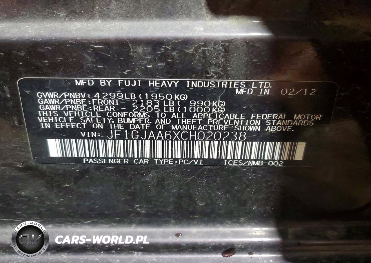 2012 Subaru Impreza VIN:JF1GJAA6XCH020238 - 12