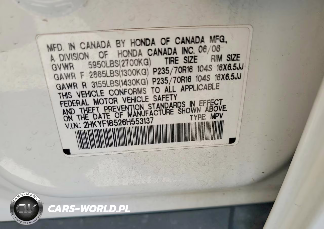 2006 Honda Pilot Ex VIN:2HKYF18526H553137 - 14