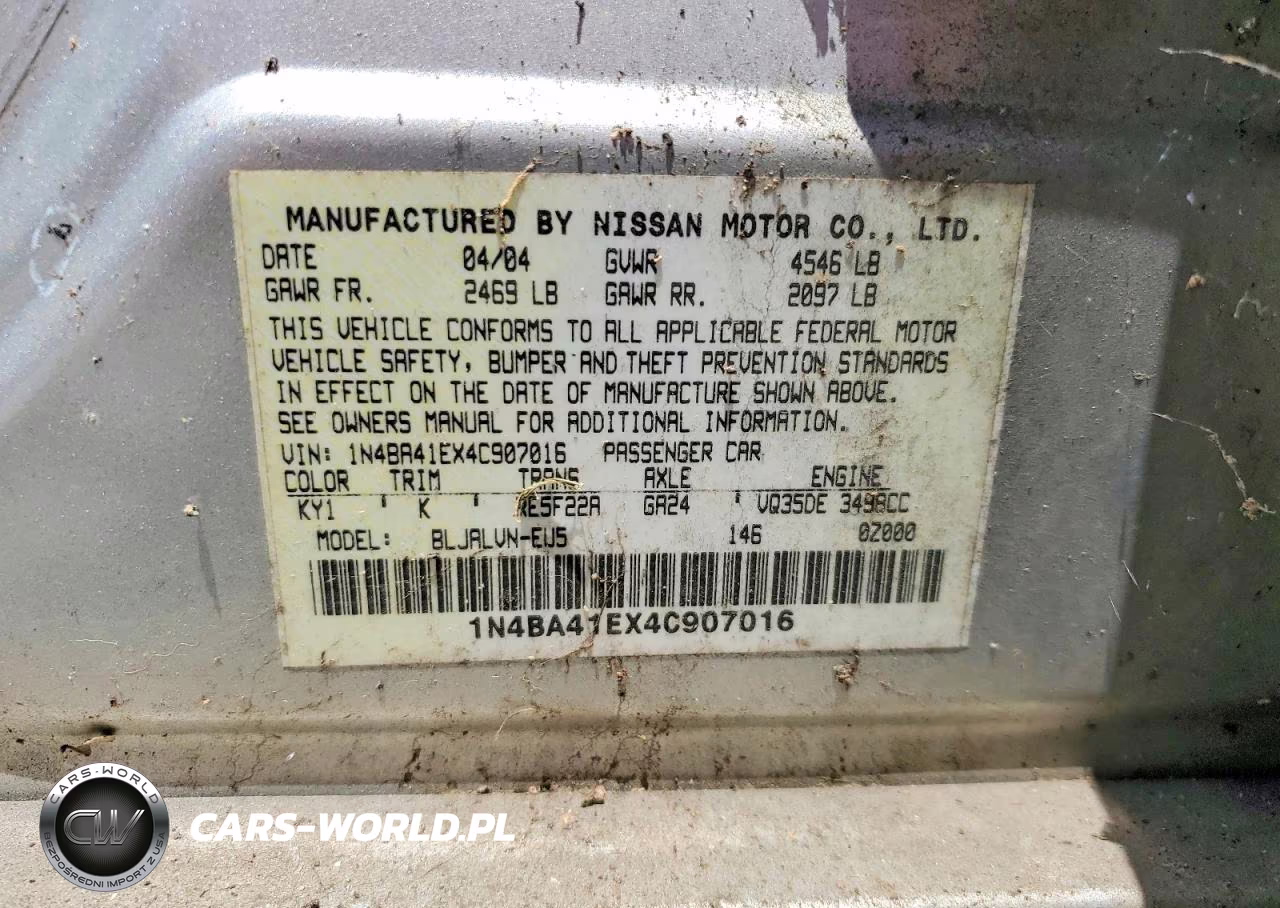 2004 Nissan Maxima 3.5 Se VIN:1N4BA41EX4C907016 - 12