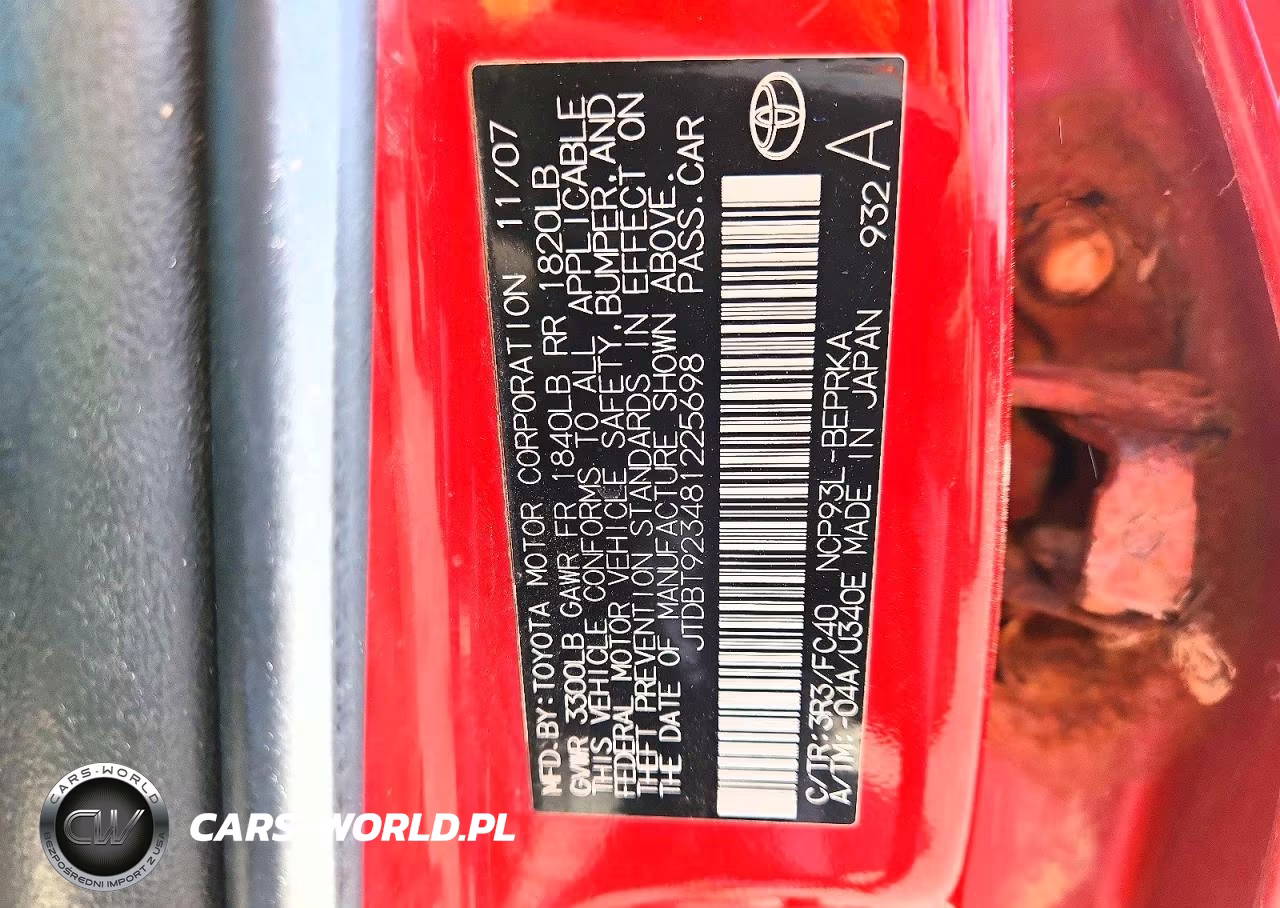 2008 Toyota Yaris Base VIN:JTDBT923481225698 - 12
