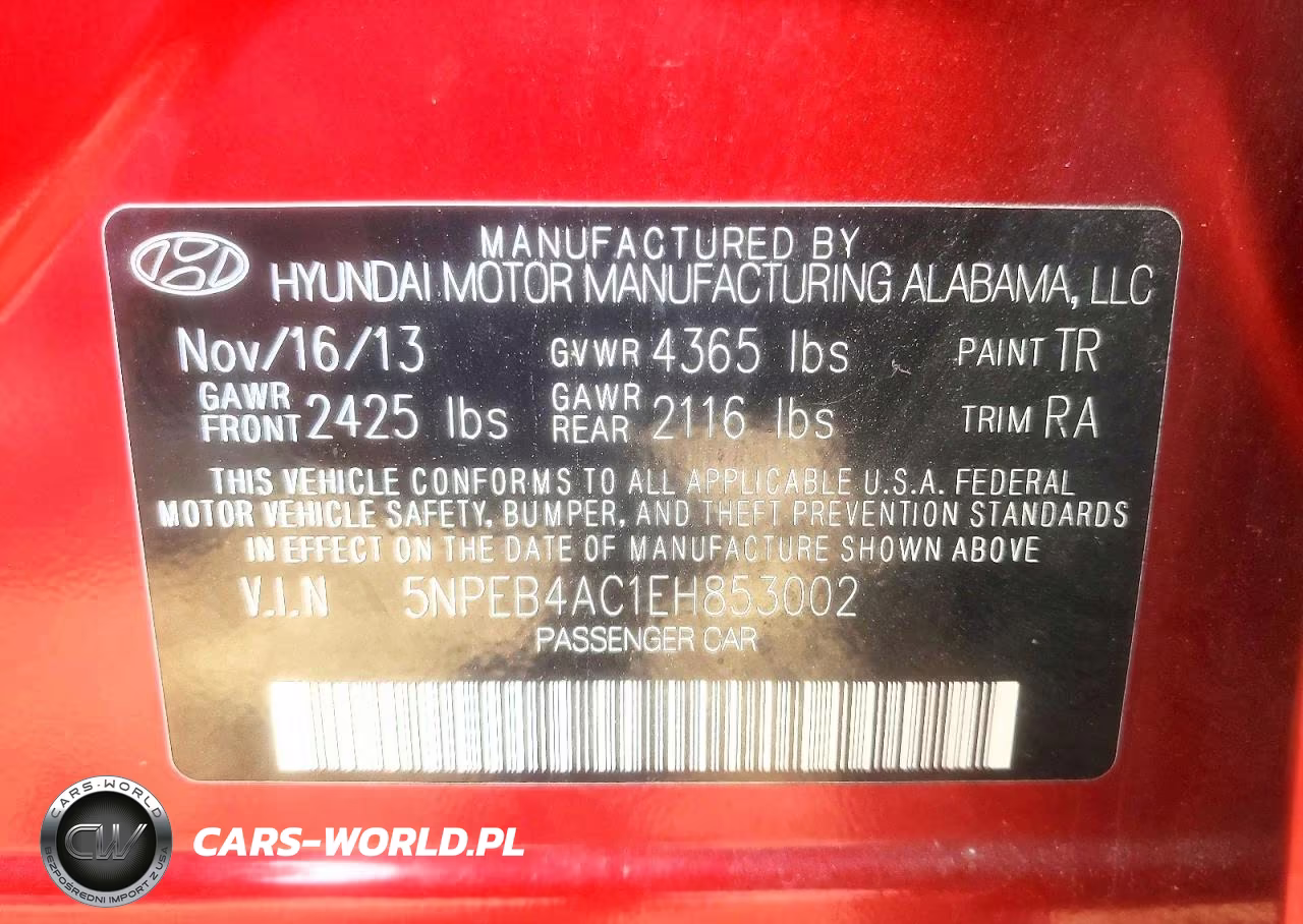 2014 Hyundai Sonata Gls VIN:5NPEB4AC1EH853002 - 12