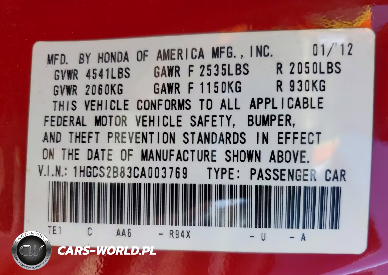 2012 Honda Accord Exl VIN:1HGCS2B83CA003769 - 13