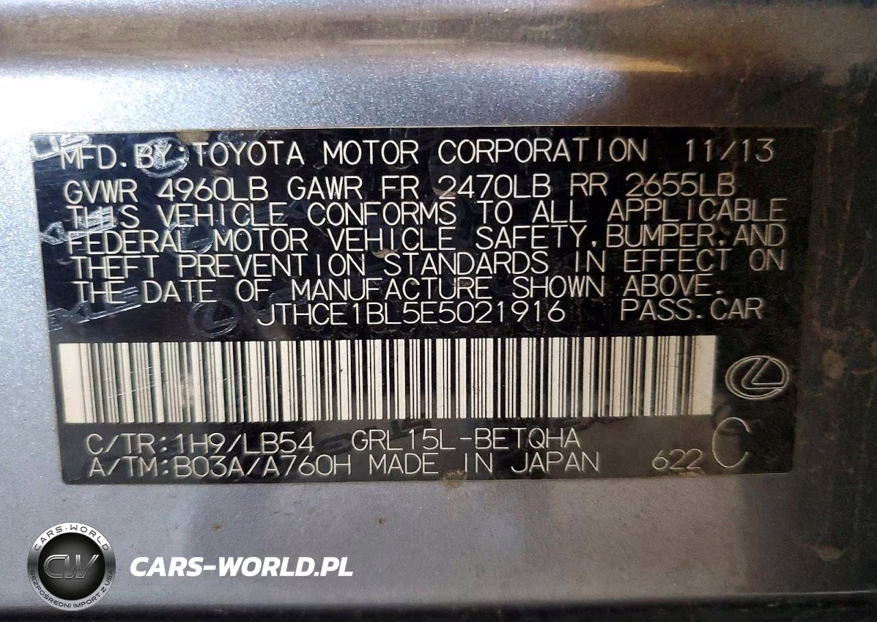 2014 Lexus Gs 350 VIN:JTHCE1BL5E5021916 - 12
