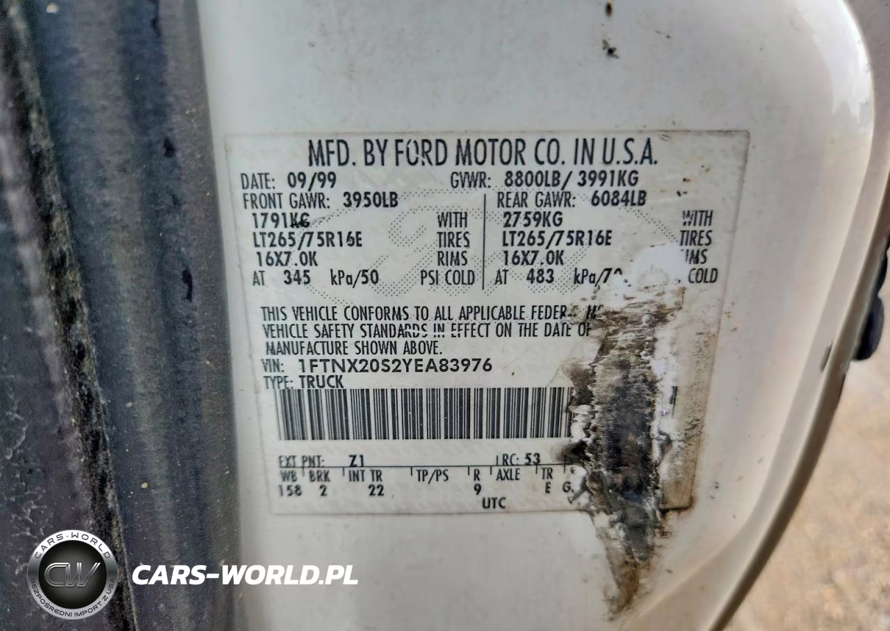 2000 Ford F250 Super Duty VIN:1FTNX20S2YEA83976 - 12