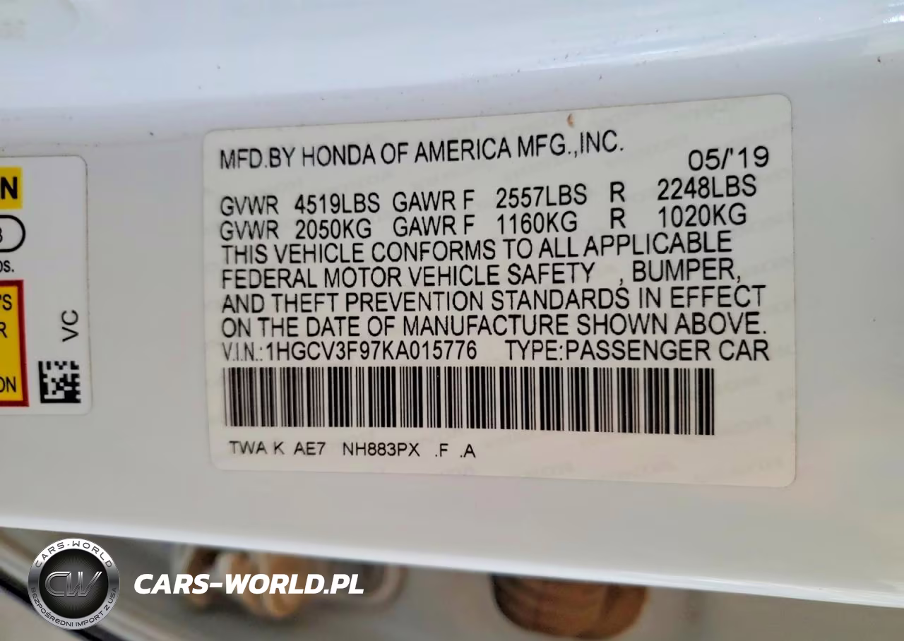 2019 Honda Accord Touring Hybrid VIN:1HGCV3F97KA015776 - 12