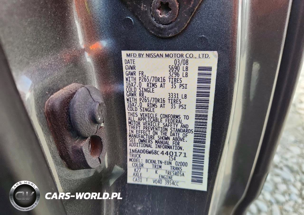 2008 Nissan Frontier Se V6 VIN:1N6AD06W68C440171 - 12