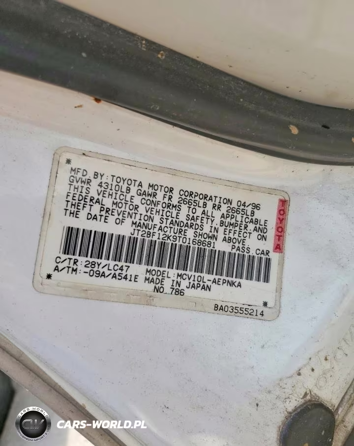 1996 Toyota Camry Le V6 VIN:JT2BF12K9T0168681 - 12