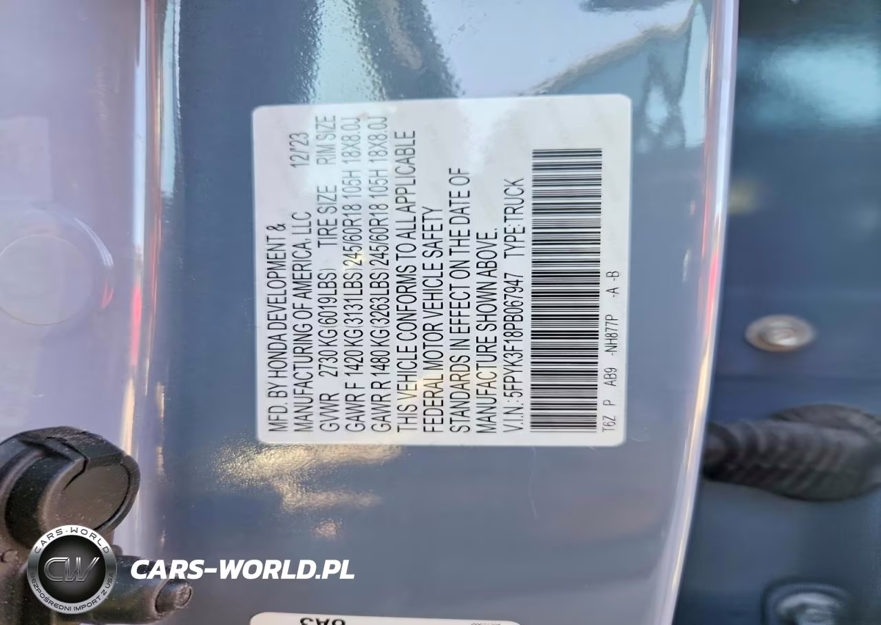 2023 Honda Ridgeline Sport VIN:5FPYK3F18PB067947 - 12