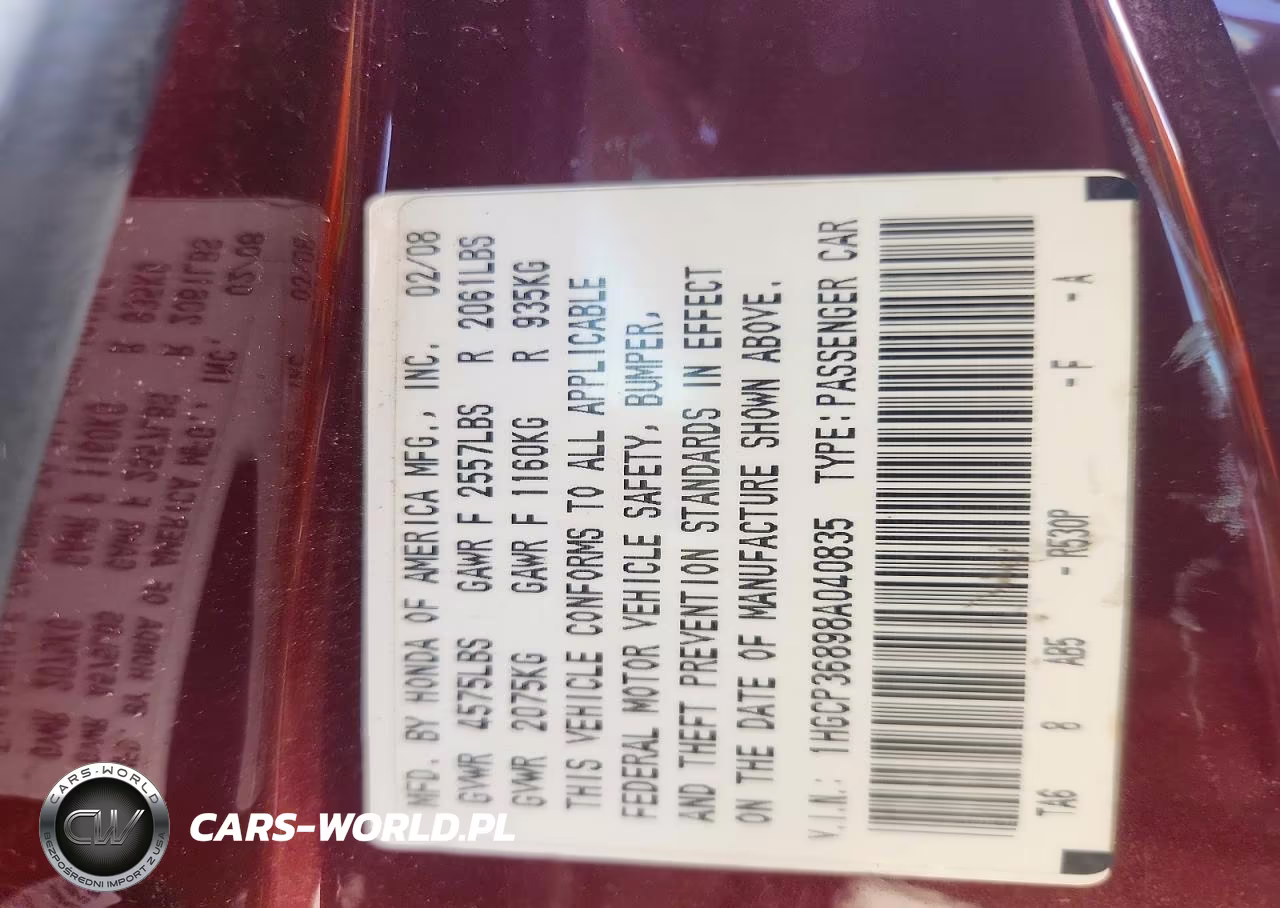 2008 Honda Accord Exl VIN:1HGCP36898A040835 - 13