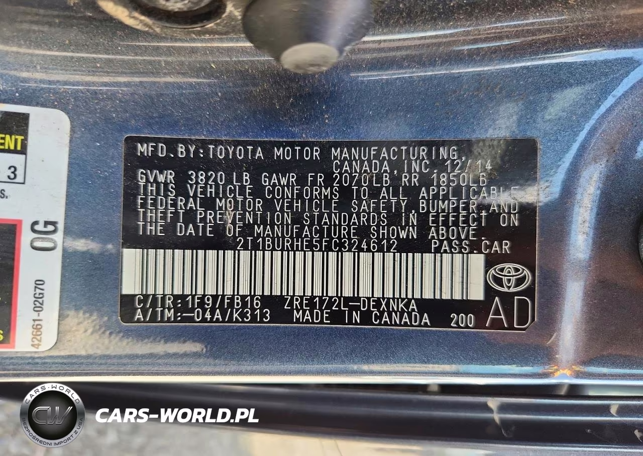 2015 Toyota Corolla Le VIN:2T1BURHE5FC324612 - 12