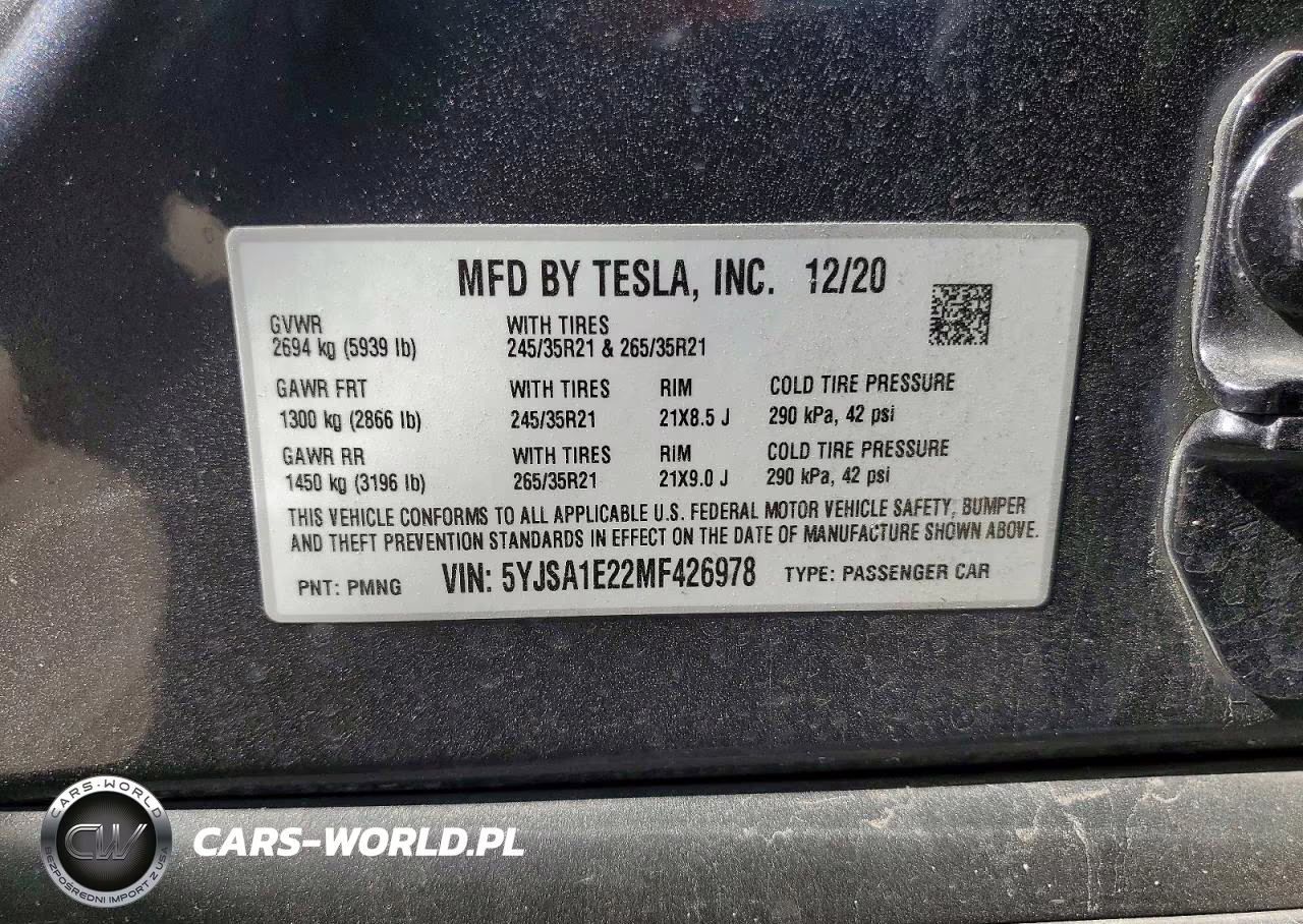 2021 Tesla Model S VIN:5YJSA1E22MF426978 - 12