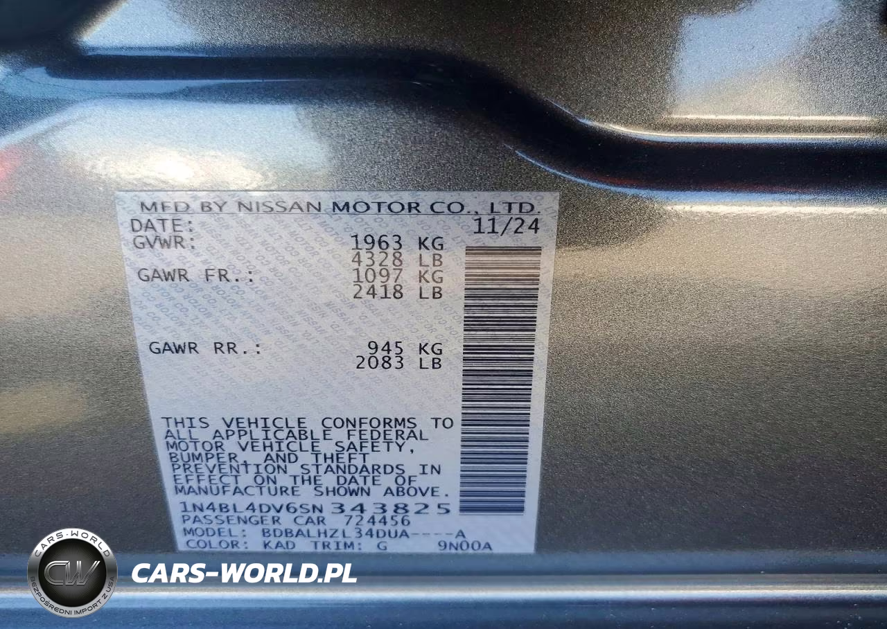 2025 Nissan Altima Sv VIN:1N4BL4DV6SN343825 - 12