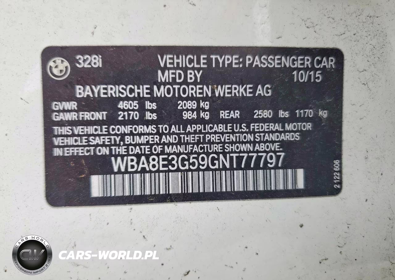 2016 BMW 328 Xi Sulev VIN:WBA8E3G59GNT77797 - 12