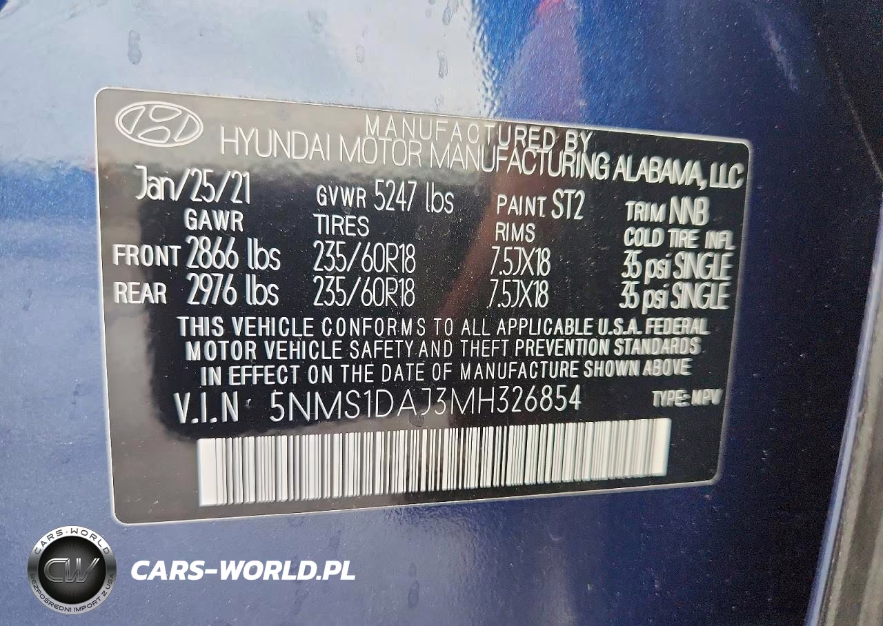 2021 Hyundai Santa Fe Se VIN:5NMS1DAJ3MH326854 - 13