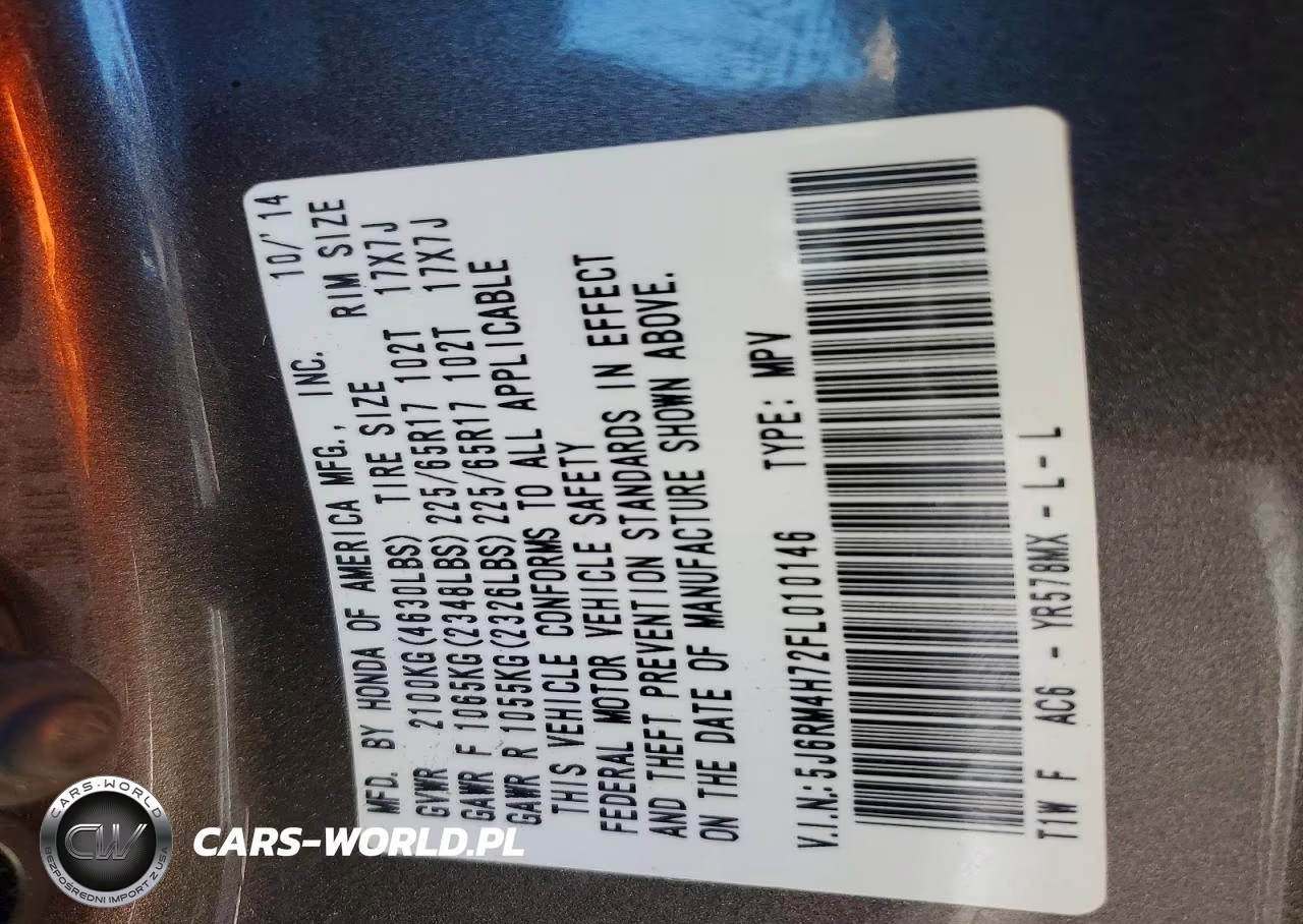 2015 Honda Cr-V Exl VIN:5J6RM4H72FL010146 - 14