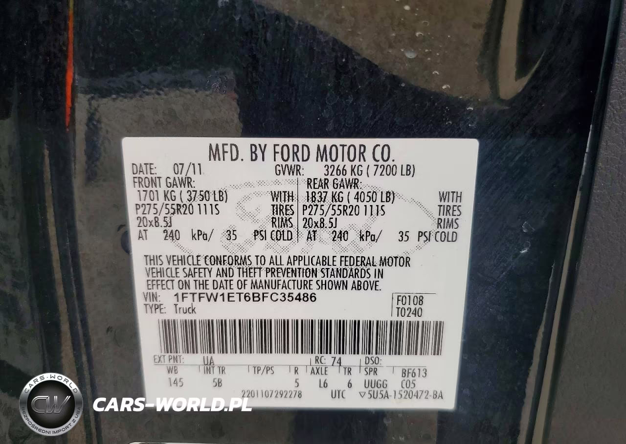 2011 Ford F150 Supercrew VIN:1FTFW1ET6BFC35486 - 12