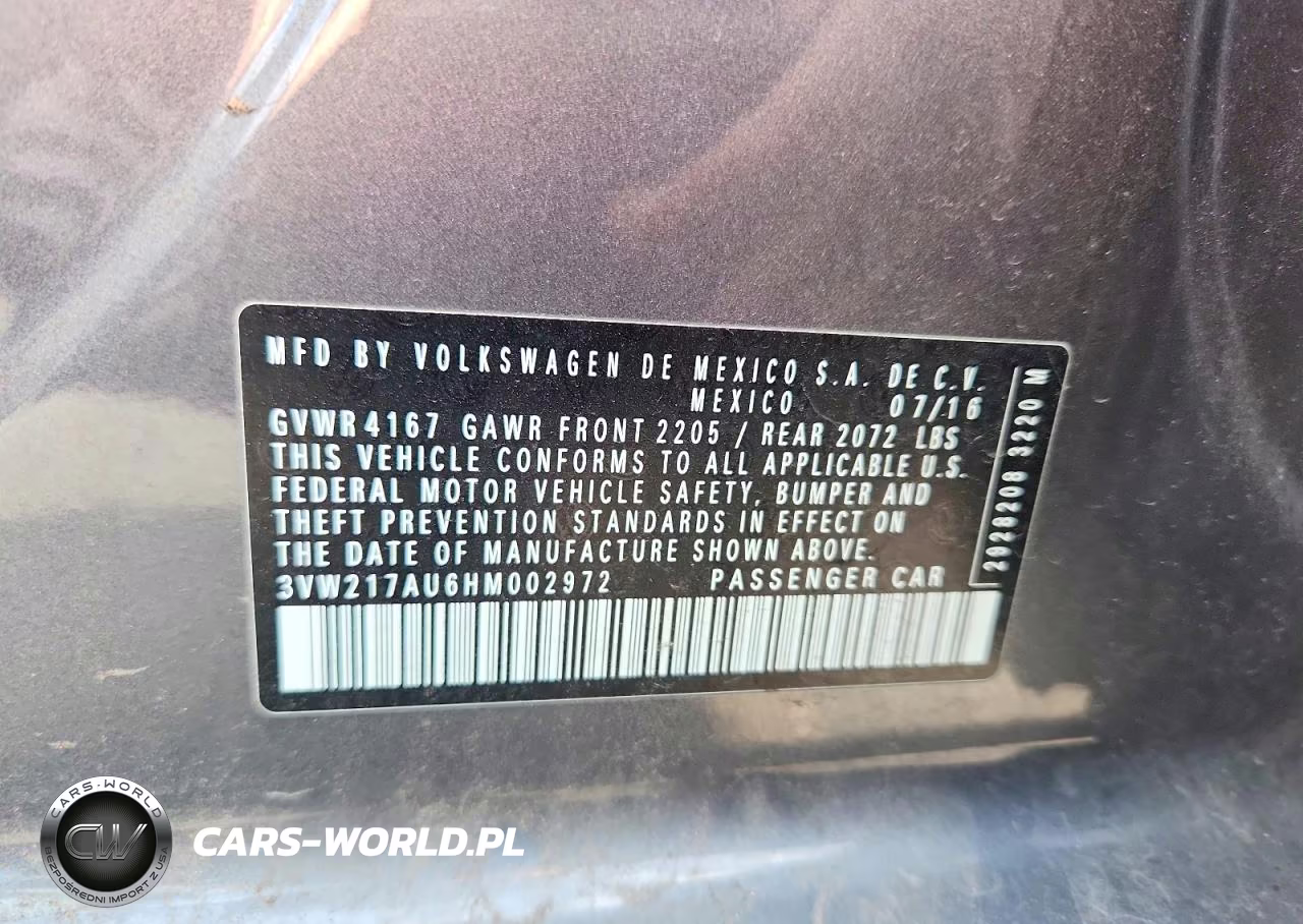 2017 Volkswagen Golf S VIN:3VW217AU6HM002972 - 12