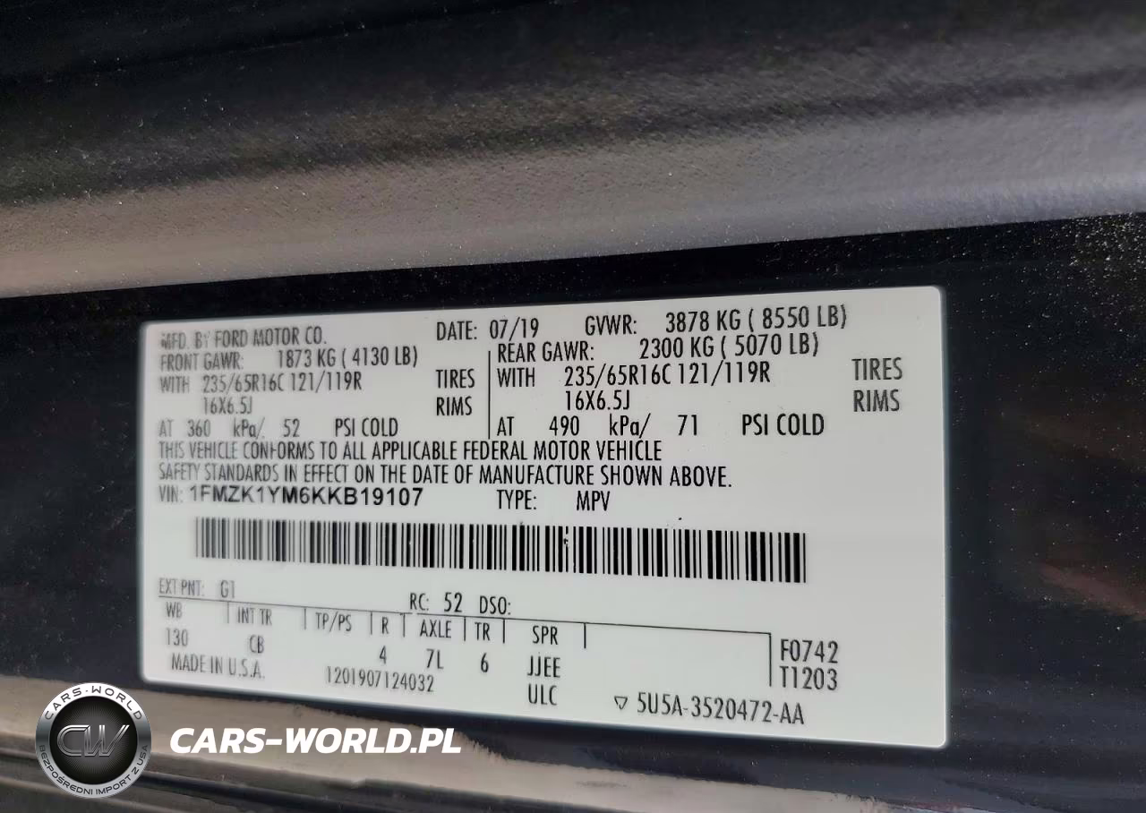 2019 Ford Transit T-150 VIN:1FMZK1YM6KKB19107 - 13