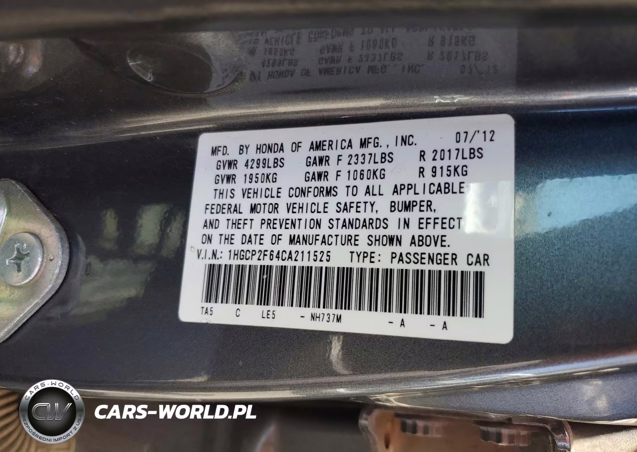 2012 Honda Accord Se VIN:1HGCP2F64CA211525 - 12