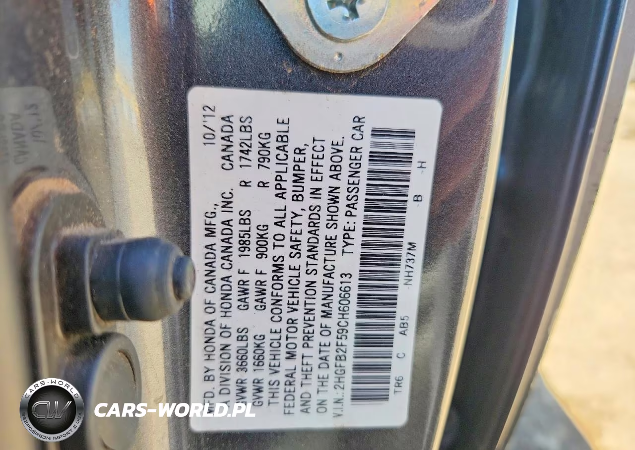2012 Honda Civic Lx VIN:2HGFB2F59CH606613 - 12