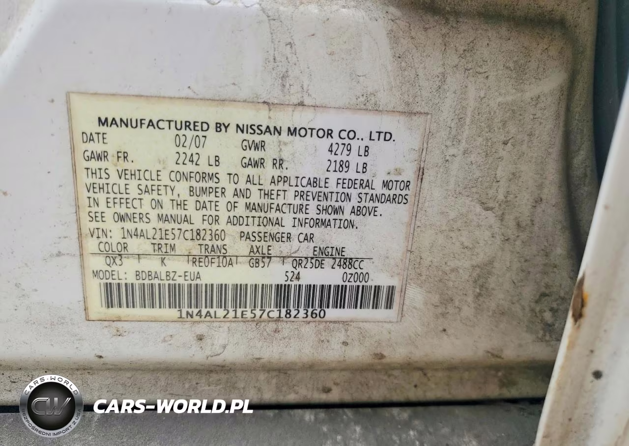 2007 Nissan Altima 2.5 VIN:1N4AL21E57C182360 - 12