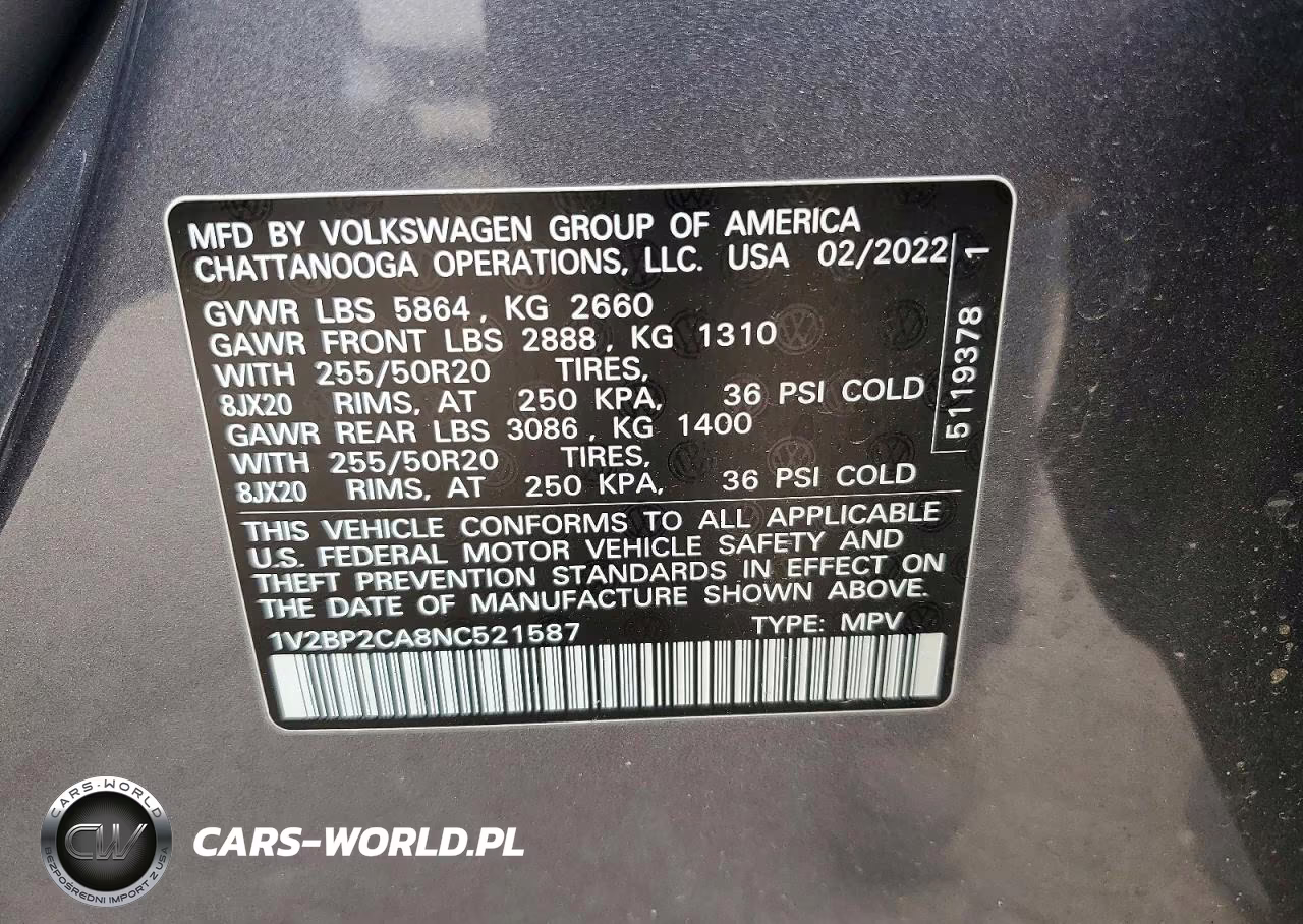 2022 Volkswagen Atlas Sel VIN:1V2BP2CA8NC521587 - 13
