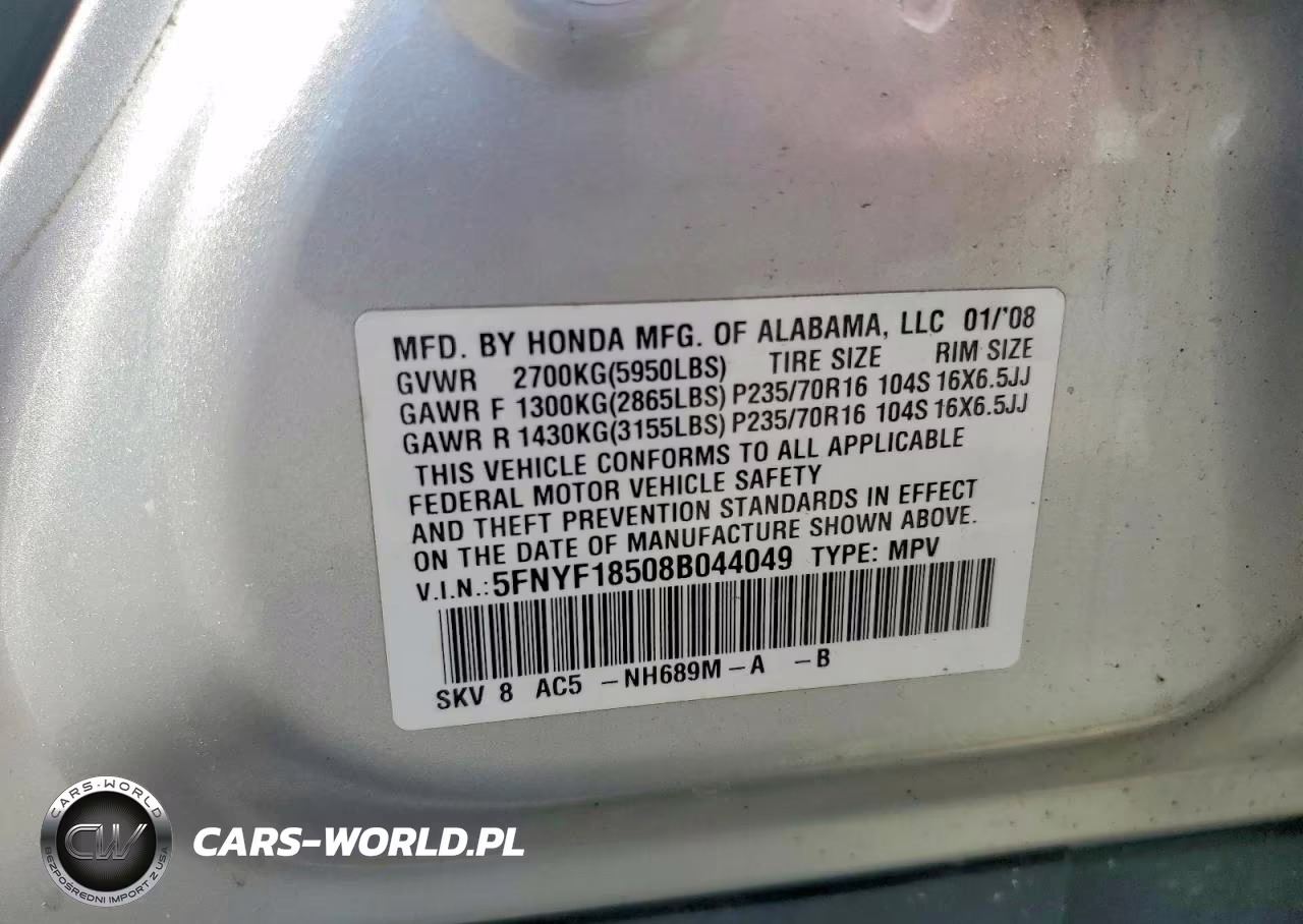 2008 Honda Pilot Exl VIN:5FNYF18508B044049 - 13