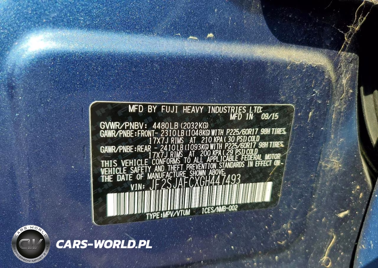 2016 Subaru Forester 2.5I Premium VIN:JF2SJAFCXGH447493 - 13