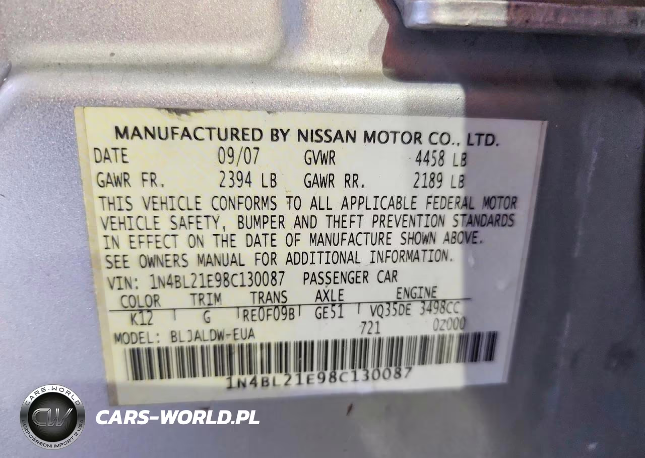 2008 Nissan Altima 3.5 Se VIN:1N4BL21E98C130087 - 12