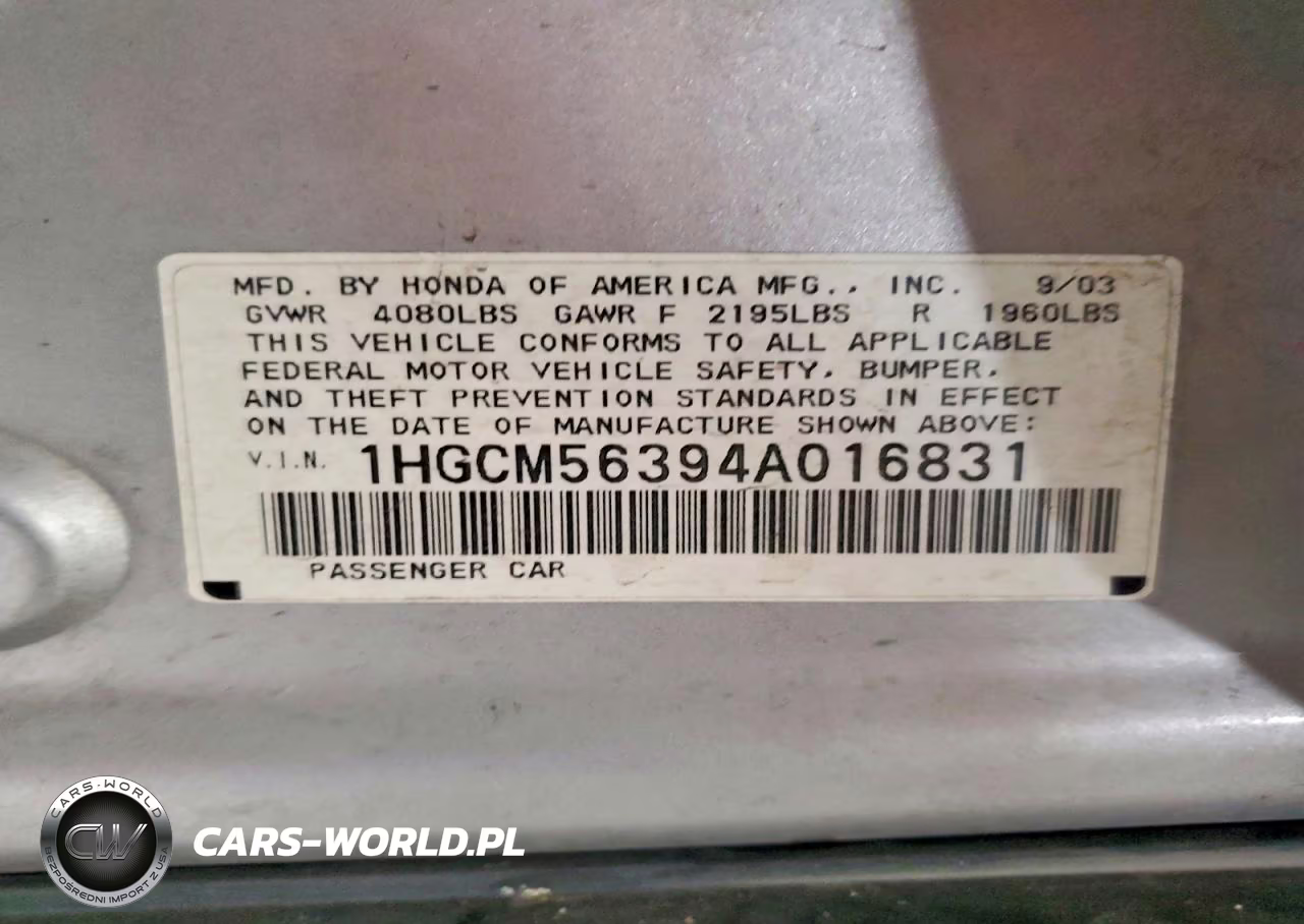 2004 Honda Accord Lx VIN:1HGCM56394A016831 - 13