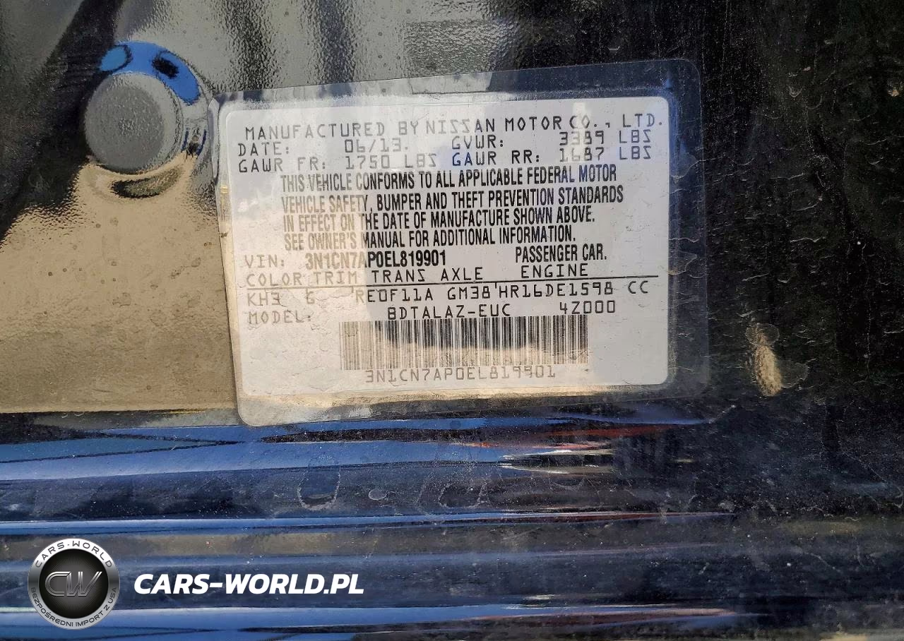 2014 Nissan Versa 1.6 S Plus VIN:3N1CN7AP0EL819901 - 12