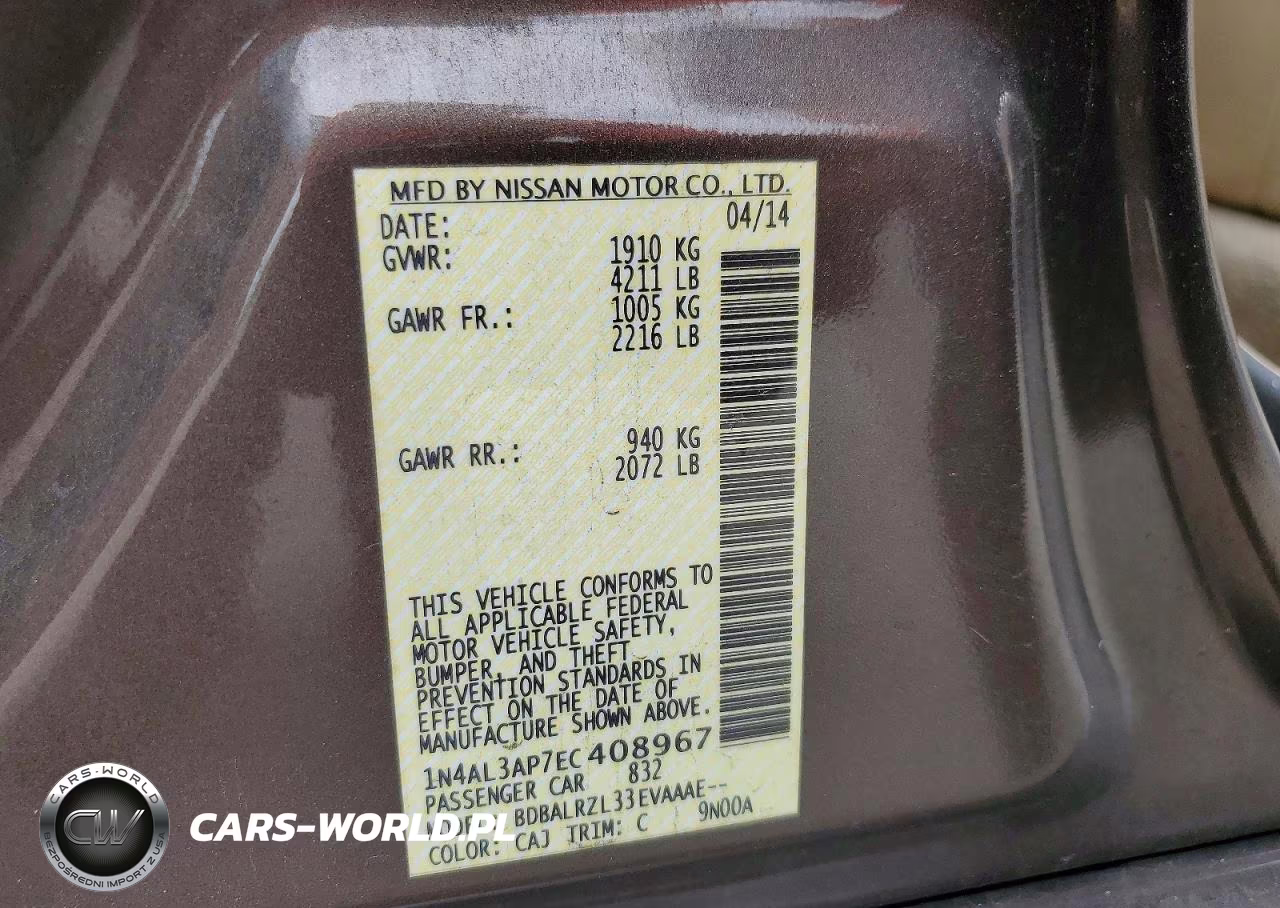 2014 Niss Altima VIN:1N4AL3AP7EC408967 - 12