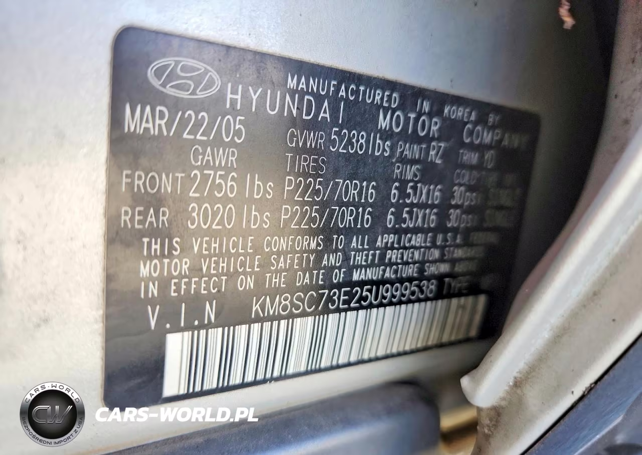2005 Hyundai Santa Fe Gls VIN:KM8SC73E25U999538 - 13