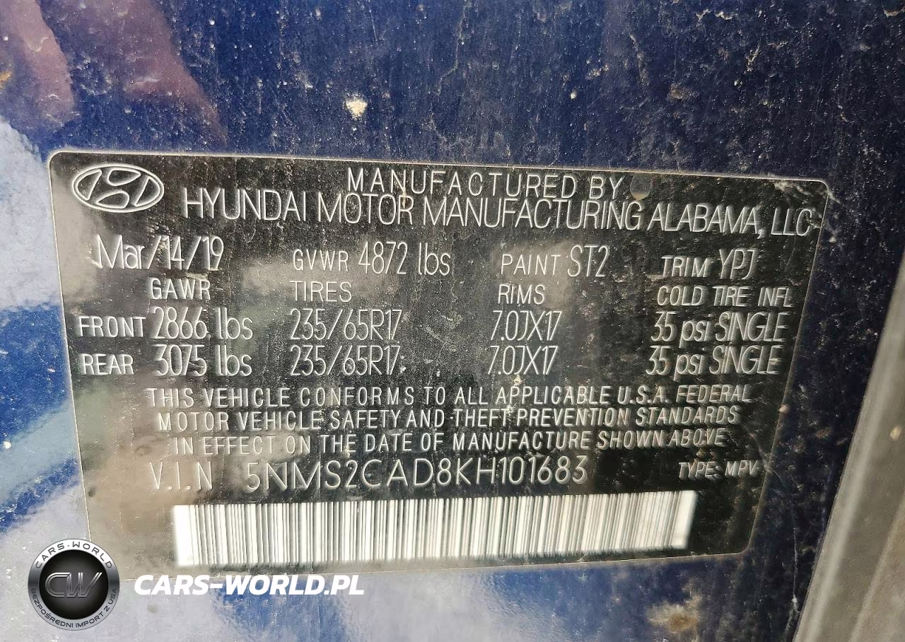 2019 Hyundai Santa Fe Se VIN:5NMS2CAD8KH101683 - 13